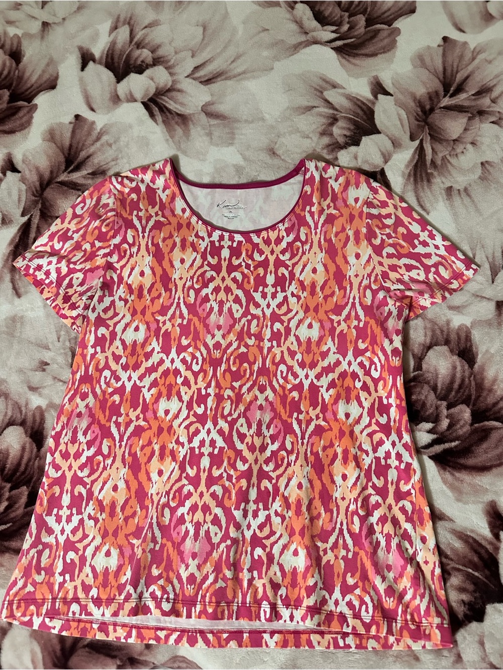 Kim Rogers Scoop Neck Short-Sleeve Top in Pink and Orange